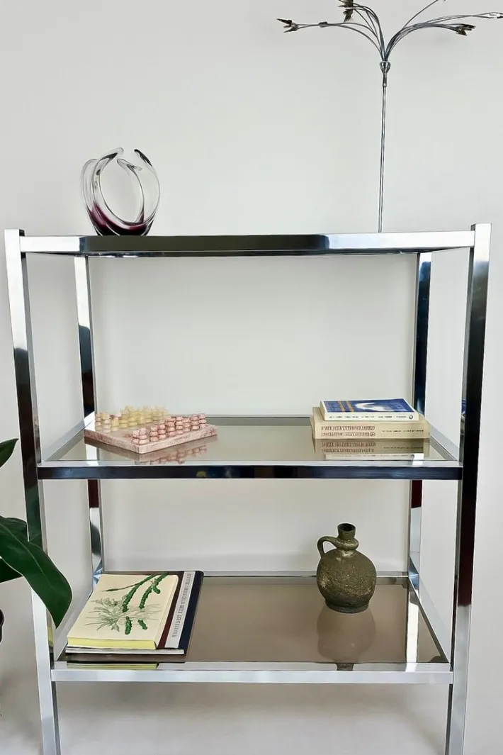 Pamono Italian Chrome and Smoked Glass Bookshelf, 1970s Hot