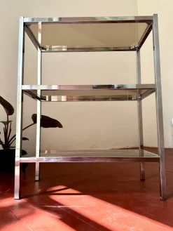 Pamono Italian Chrome and Smoked Glass Bookshelf, 1970s Hot