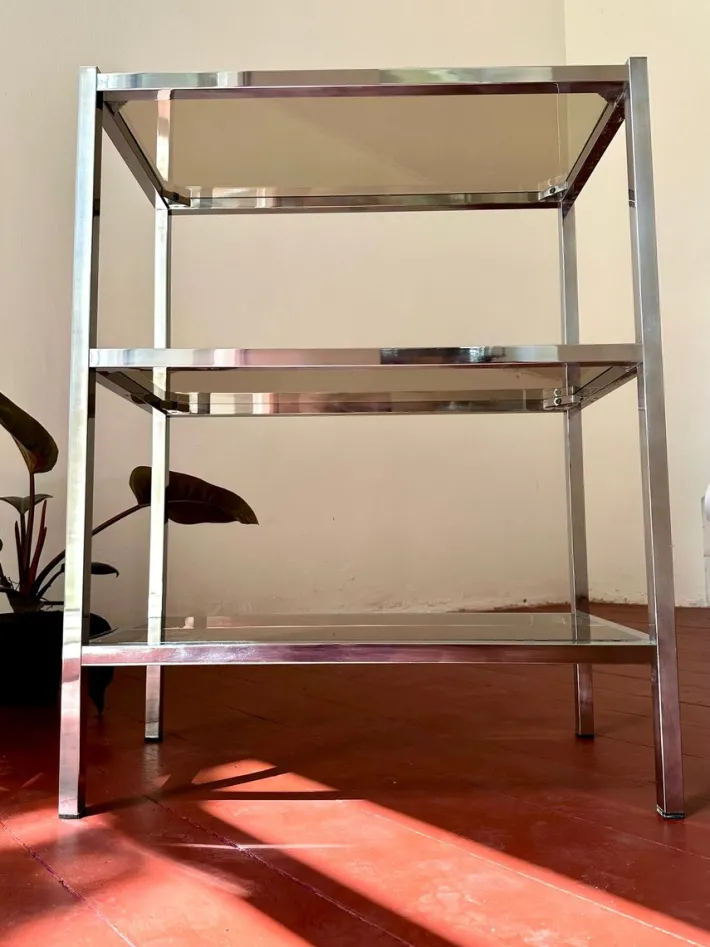 Pamono Italian Chrome and Smoked Glass Bookshelf, 1970s Hot