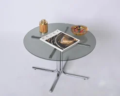 Pamono Italian Chrome and Smoked Glass Round Coffee Table in the style of Giotto Stoppino, 1970s Online