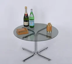 Pamono Italian Chrome and Smoked Glass Round Coffee Table in the style of Giotto Stoppino, 1970s Online