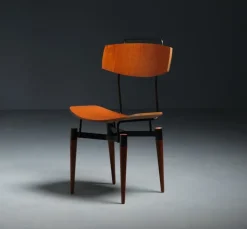 Pamono Italian Desk Chair in Teak and Black Iron, 1950s New