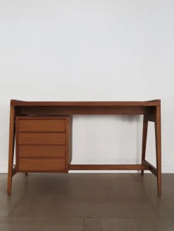 Pamono Italian Desk with Glass Top and Brass Details, 1950s Clearance