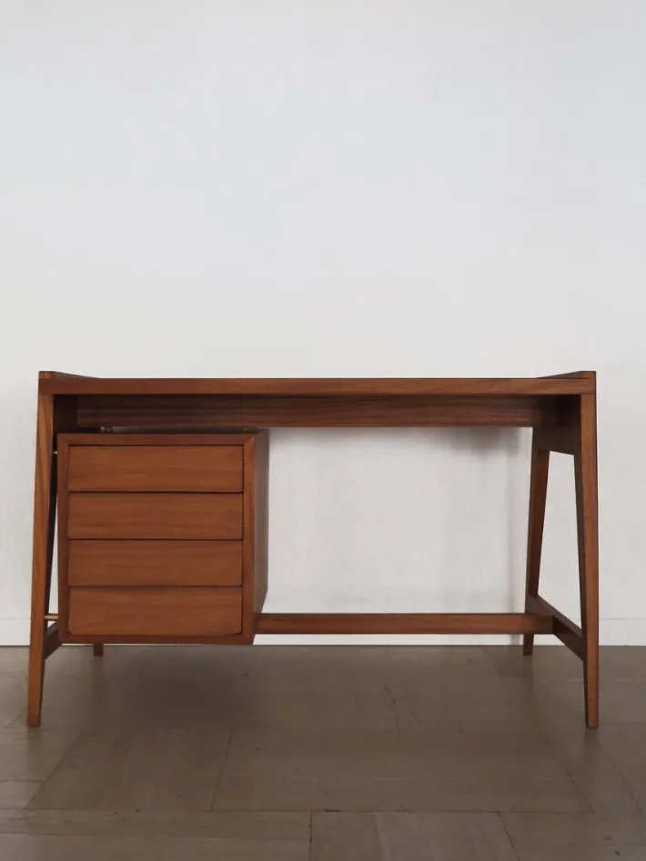 Pamono Italian Desk with Glass Top and Brass Details, 1950s Clearance