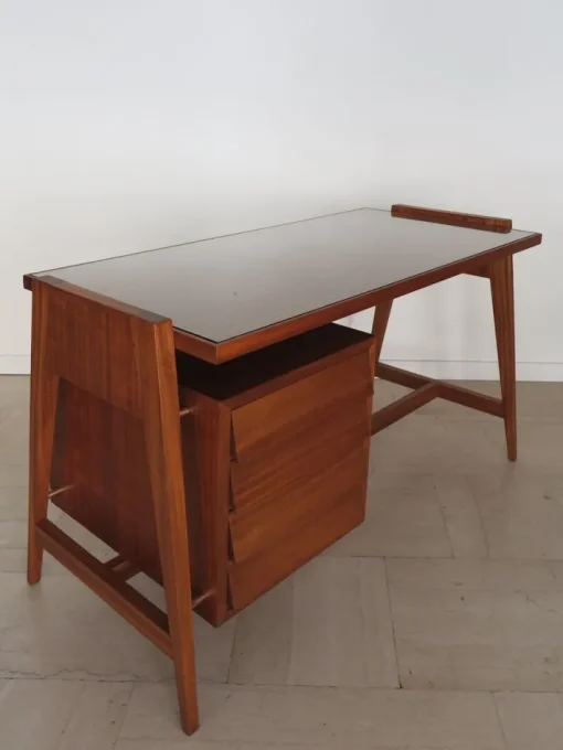 Pamono Italian Desk with Glass Top and Brass Details, 1950s Clearance