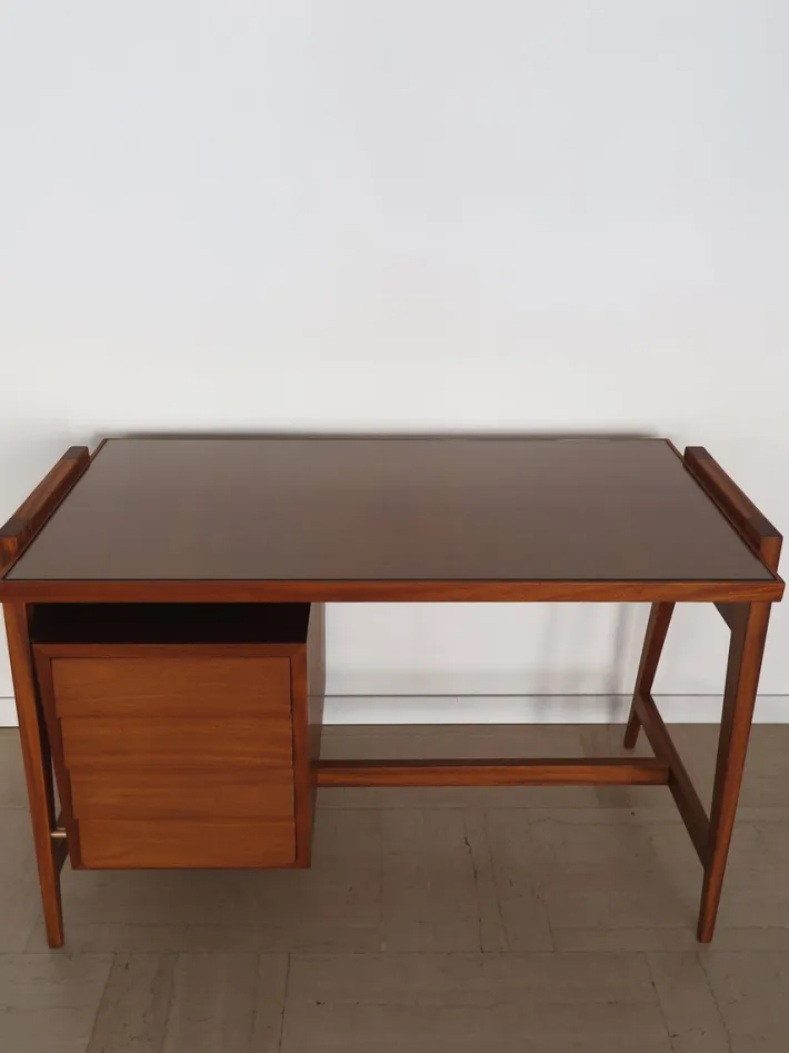 Pamono Italian Desk with Glass Top and Brass Details, 1950s Clearance