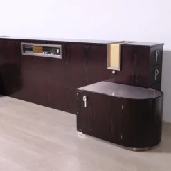 Pamono Italian Double Bed Headboard Equipped with Radio Lights and Bedside Tables, 1970s, Set of 3 New