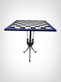 Pamono Italian Dragon-Shaped Chess Table in Lapis Lazuli and Marble, 1950s, Set of 33
