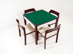 Pamono Italian Game Tables & 4 Chairs Set by Gio Ponti for Fratelli Reguitti, 1972, Set of 5 New