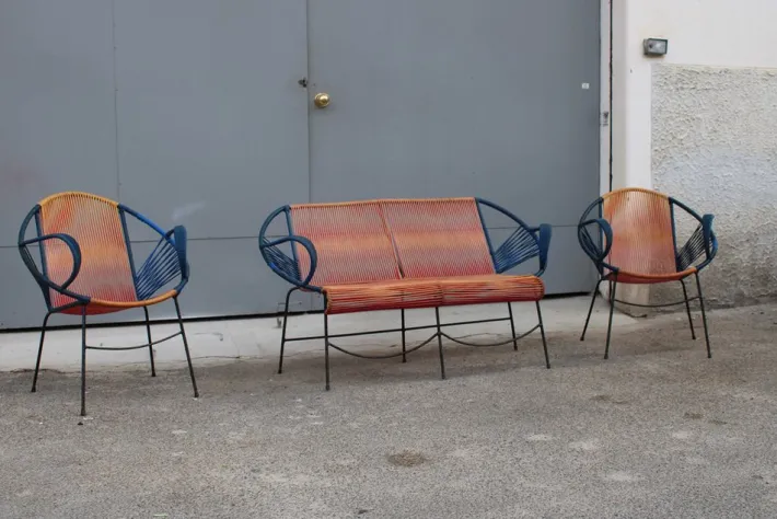 Pamono Italian Garden Set in Metal and Plastic, 1950s, Set of 3 Clearance