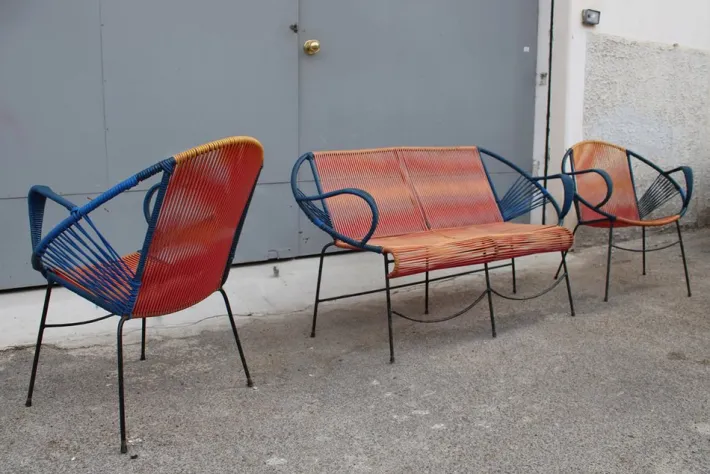 Pamono Italian Garden Set in Metal and Plastic, 1950s, Set of 3 Clearance