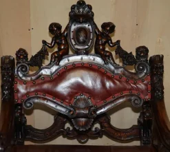 Pamono Italian Hand Carved Fruitwood & Leather Rocking Armchair, 1850s New