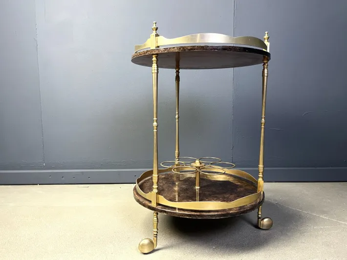 Pamono Italian Lacquered Goatskin and Parchment Serving Bar Cart from Aldo Tura, 1960s Sale