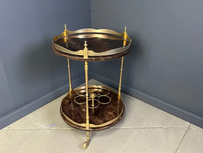 Pamono Italian Lacquered Goatskin and Parchment Serving Bar Cart from Aldo Tura, 1960s Sale