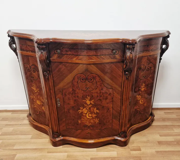 Pamono Italian Louis XV Style Sideboard in Walnut with Inlays, 1970s Sale