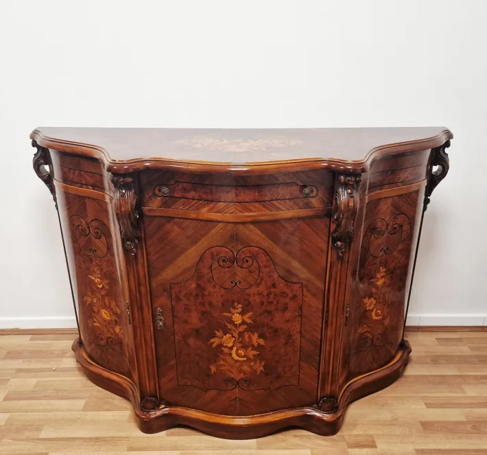 Pamono Italian Louis XV Style Sideboard in Walnut with Inlays, 1970s Sale