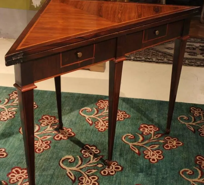 Pamono Italian Louis XVI Period Tulipwood and Kingwood Two Drawers Folding Table