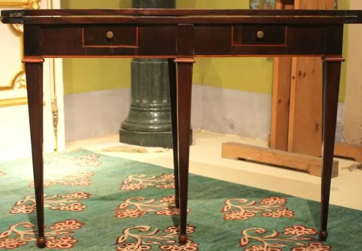 Pamono Italian Louis XVI Period Tulipwood and Kingwood Two Drawers Folding Table