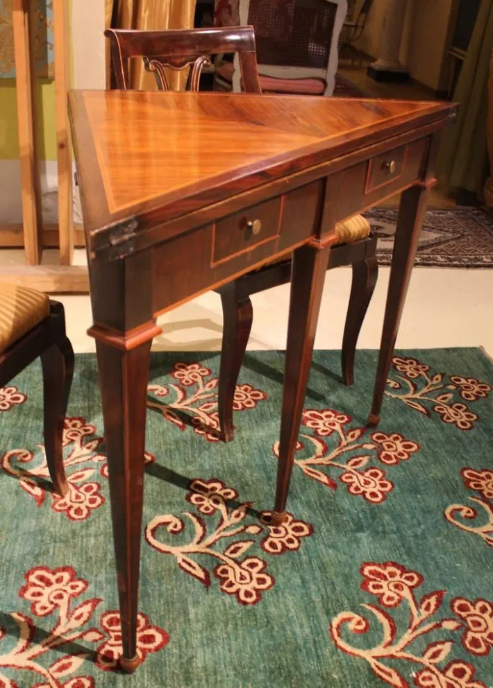 Pamono Italian Louis XVI Period Tulipwood and Kingwood Two Drawers Folding Table