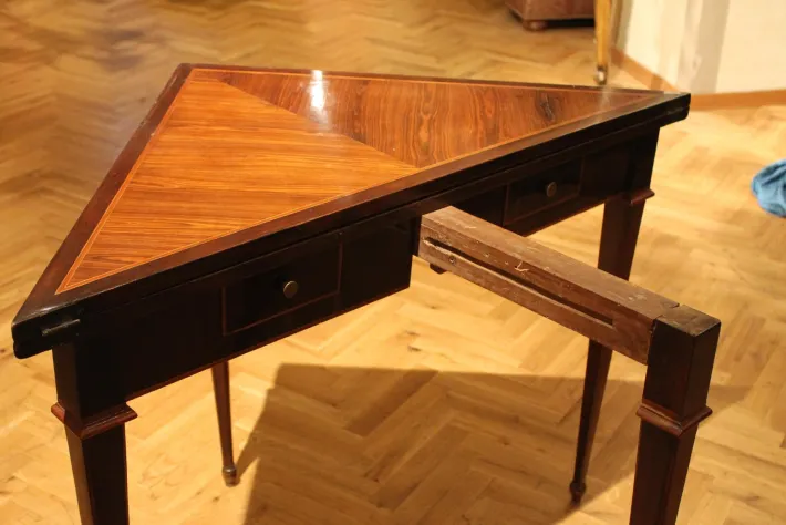 Pamono Italian Louis XVI Period Tulipwood and Kingwood Two Drawers Folding Table