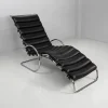 Pamono Italian Modern Black Leather and Steel Chaise Lounge by Mies Van Der Rohe for Knoll, 1970s