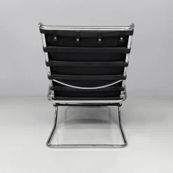 Pamono Italian Modern Black Leather and Steel Chaise Lounge by Mies Van Der Rohe for Knoll, 1970s