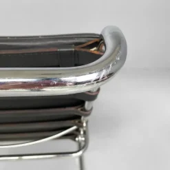 Pamono Italian Modern Black Leather and Steel Chaise Lounge by Mies Van Der Rohe for Knoll, 1970s