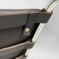 Pamono Italian Modern Black Leather and Steel Chaise Lounge by Mies Van Der Rohe for Knoll, 1970s