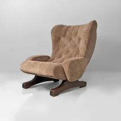 Pamono Italian Modern Chair in Brown Velvet and Wood by Guido Bonzanini for Tecnosalotti, 1970s New
