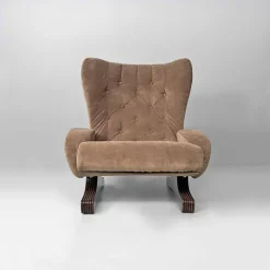 Pamono Italian Modern Chair in Brown Velvet and Wood by Guido Bonzanini for Tecnosalotti, 1970s New