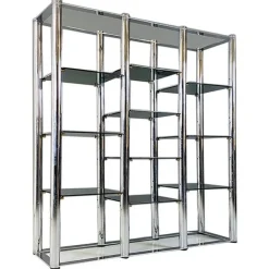 Pamono Italian Modern Self Supporting Bookcase in Chromed Steel and Smoked Glass, 1970s Outlet