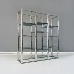 Pamono Italian Modern Self Supporting Bookcase in Chromed Steel and Smoked Glass, 1970s Outlet