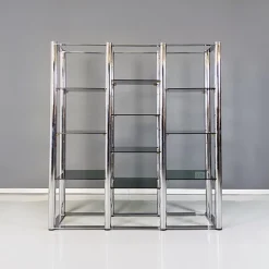 Pamono Italian Modern Self Supporting Bookcase in Chromed Steel and Smoked Glass, 1970s Outlet