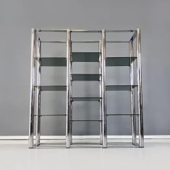 Pamono Italian Modern Self Supporting Bookcase in Chromed Steel and Smoked Glass, 1970s Outlet