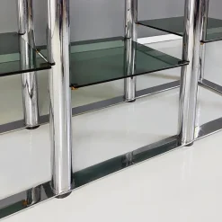 Pamono Italian Modern Self Supporting Bookcase in Chromed Steel and Smoked Glass, 1970s Outlet