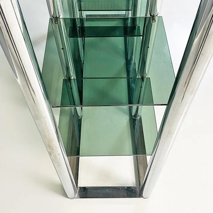 Pamono Italian Modern Self Supporting Bookcase in Chromed Steel and Smoked Glass, 1970s Outlet