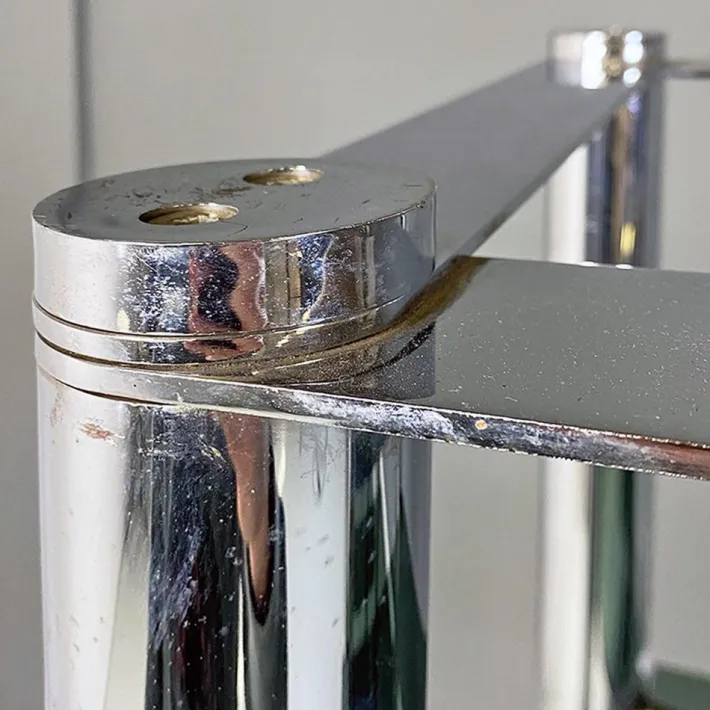 Pamono Italian Modern Self Supporting Bookcase in Chromed Steel and Smoked Glass, 1970s Outlet