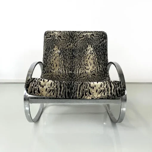 Pamono Italian Modern Tiger Print Rocking Armchair Ellipse Renato Zevi for Selig, 1970s Best