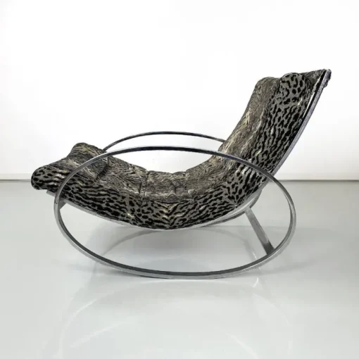 Pamono Italian Modern Tiger Print Rocking Armchair Ellipse Renato Zevi for Selig, 1970s Best