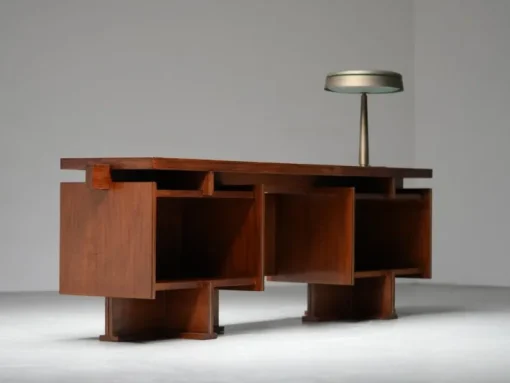 Pamono Italian Modernist Walnut and Brass Writing Desk, 1950s Outlet