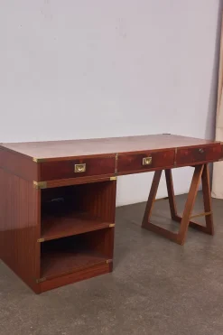 Pamono Italian Naval Wood and Brass Desk, 1960s New