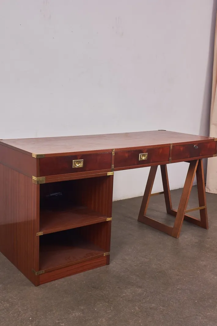 Pamono Italian Naval Wood and Brass Desk, 1960s New