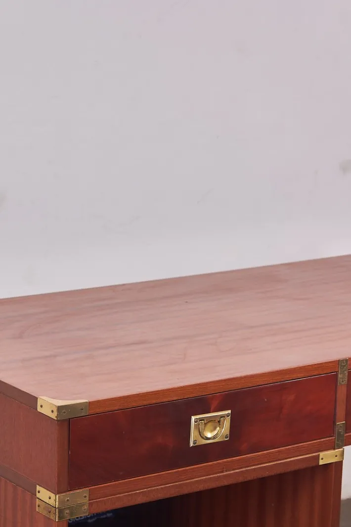 Pamono Italian Naval Wood and Brass Desk, 1960s New