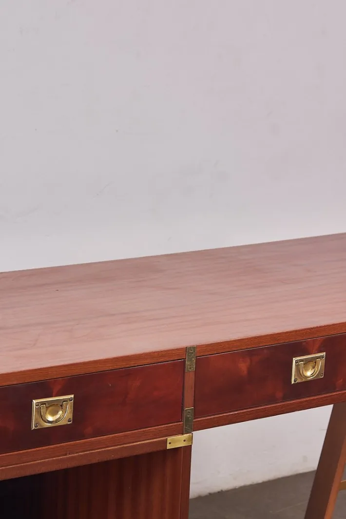 Pamono Italian Naval Wood and Brass Desk, 1960s New