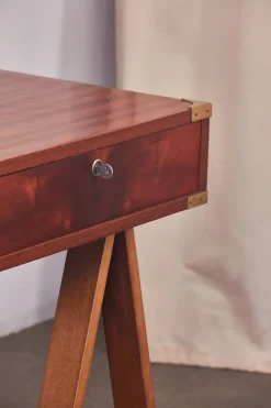 Pamono Italian Naval Wood and Brass Desk, 1960s New
