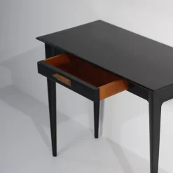 Pamono Italian Nightstands in Black Shellac Lacquer with Brass Pulls, 1950s, Set of 2 Sale