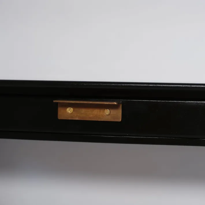 Pamono Italian Nightstands in Black Shellac Lacquer with Brass Pulls, 1950s, Set of 2 Sale