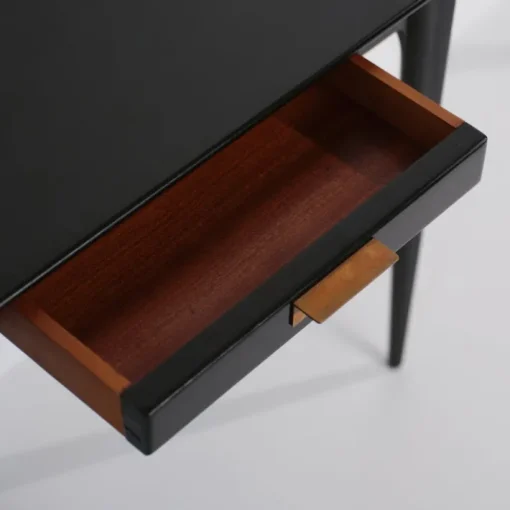 Pamono Italian Nightstands in Black Shellac Lacquer with Brass Pulls, 1950s, Set of 2 Sale