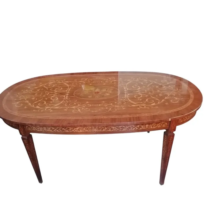 Pamono Italian Oval Inlaid Table, 1950s