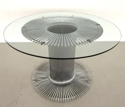 Pamono Italian Pedestal Dining Table in Chrome and Glass, 1970s Outlet